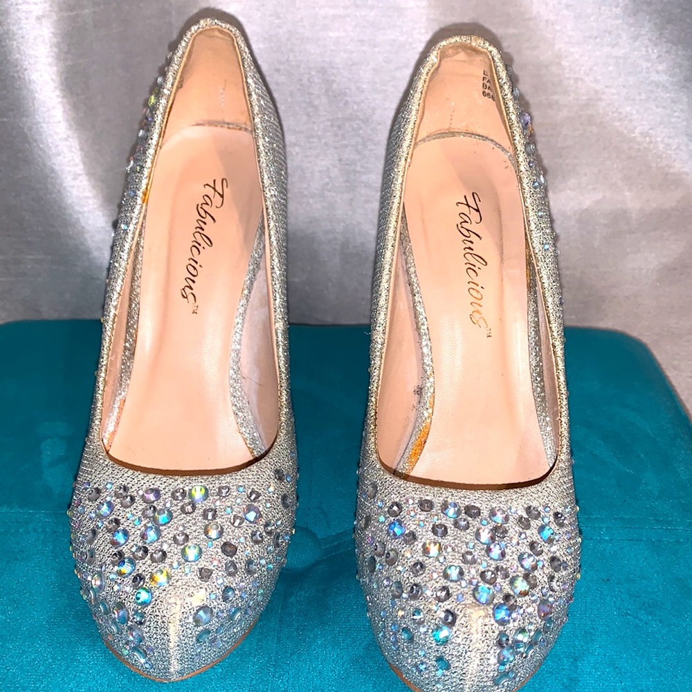 Woman’s Silver Rhinestone Platform Heels - Picture 2 of 7
